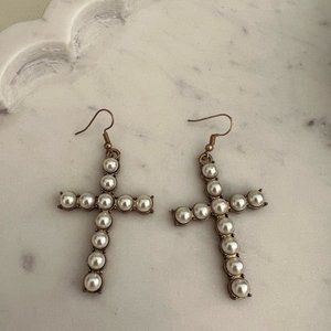 Dangle Cross Pearl Vintage Boutique Earrings